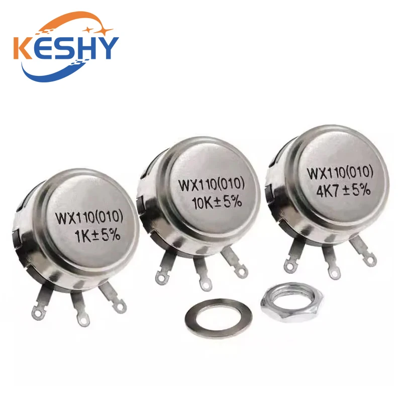 WX110 WX010 Potentiometer 100 Ohm - 22KOhm 100R-22K 3 Soldering Terminals Round Metal Shaft Single Turn Wire Wound Potentiometer
WX110 WX010 Potentiometer 100 Ohm - 22KOhm 100R-22K 3 Soldering Terminals Round Metal Shaft Single Turn Wire Wound Potentiometer
