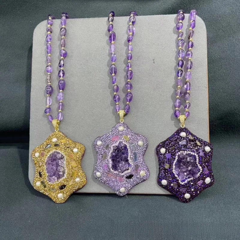 New Natural Irregular Amethyst Pendant Necklace For Women, Personalized Luxury Ladies' Clothing, Sweater Chain Accessories
New Natural Irregular Amethyst Pendant Necklace For Women, Personalized Luxury Ladies' Clothing, Sweater Chain Accessories