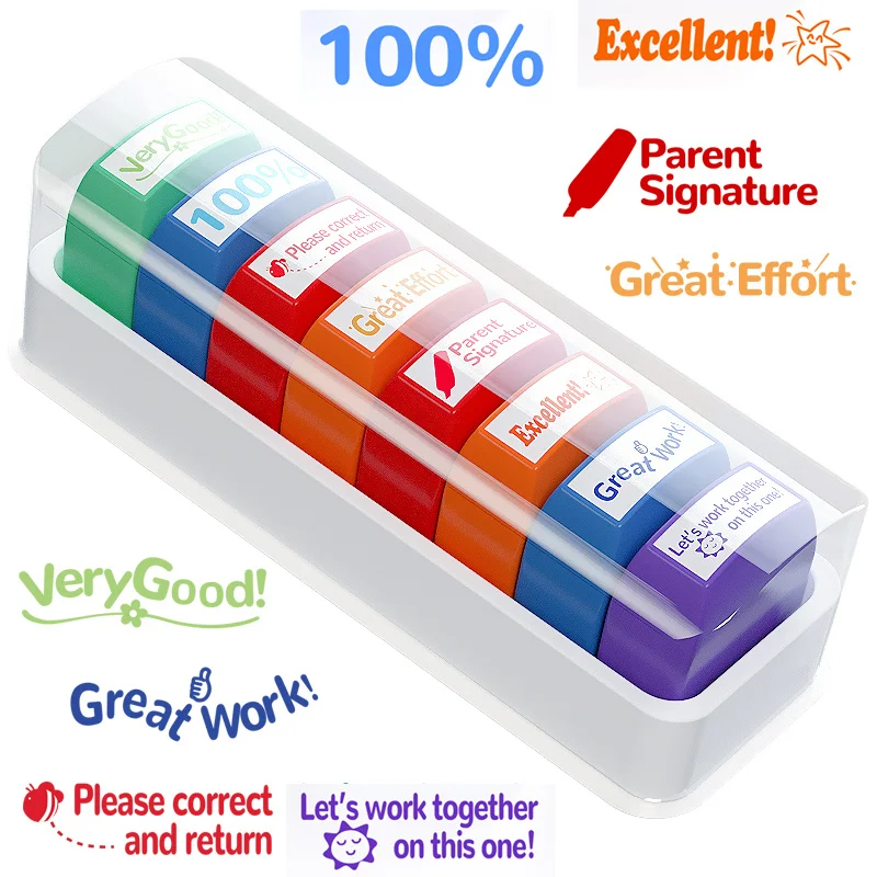 English Praise Stamp Set - Colorful Teacher Stamps with Encouraging Phrases for Kids Homework, Party Games & Reward Activities
English Praise Stamp Set - Colorful Teacher Stamps with Encouraging Phrases for Kids Homework, Party Games & Reward Activities