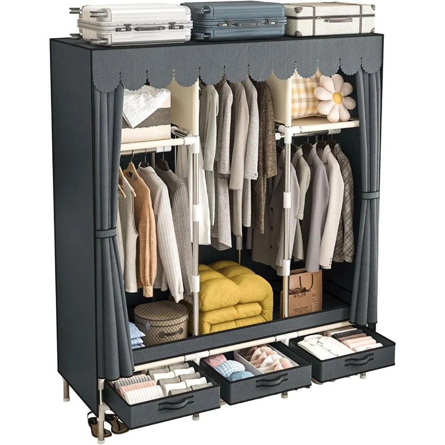 Portable Armoire Wardrobe Closet with 3 Drawers and 3 Hanging RodsCloth Closet Wardrobe Cabinet for Hanging Clothes Grey Cover
Portable Armoire Wardrobe Closet with 3 Drawers and 3 Hanging RodsCloth Closet Wardrobe Cabinet for Hanging Clothes Grey Cover