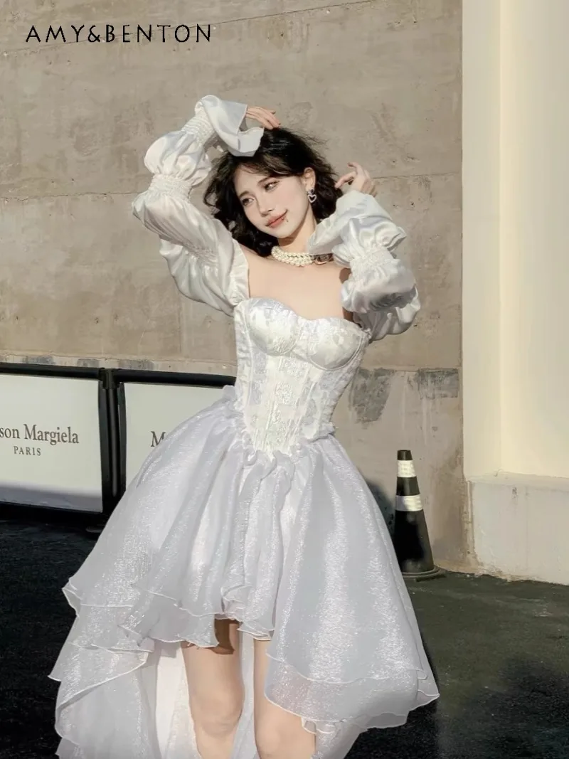 Spring and Summer Backless High Waist French Long Sleeve Slim and Thin Sweet Elegant Splicing Solid Color Princess Dress Women
Spring and Summer Backless High Waist French Long Sleeve Slim and Thin Sweet Elegant Splicing Solid Color Princess Dress Women
