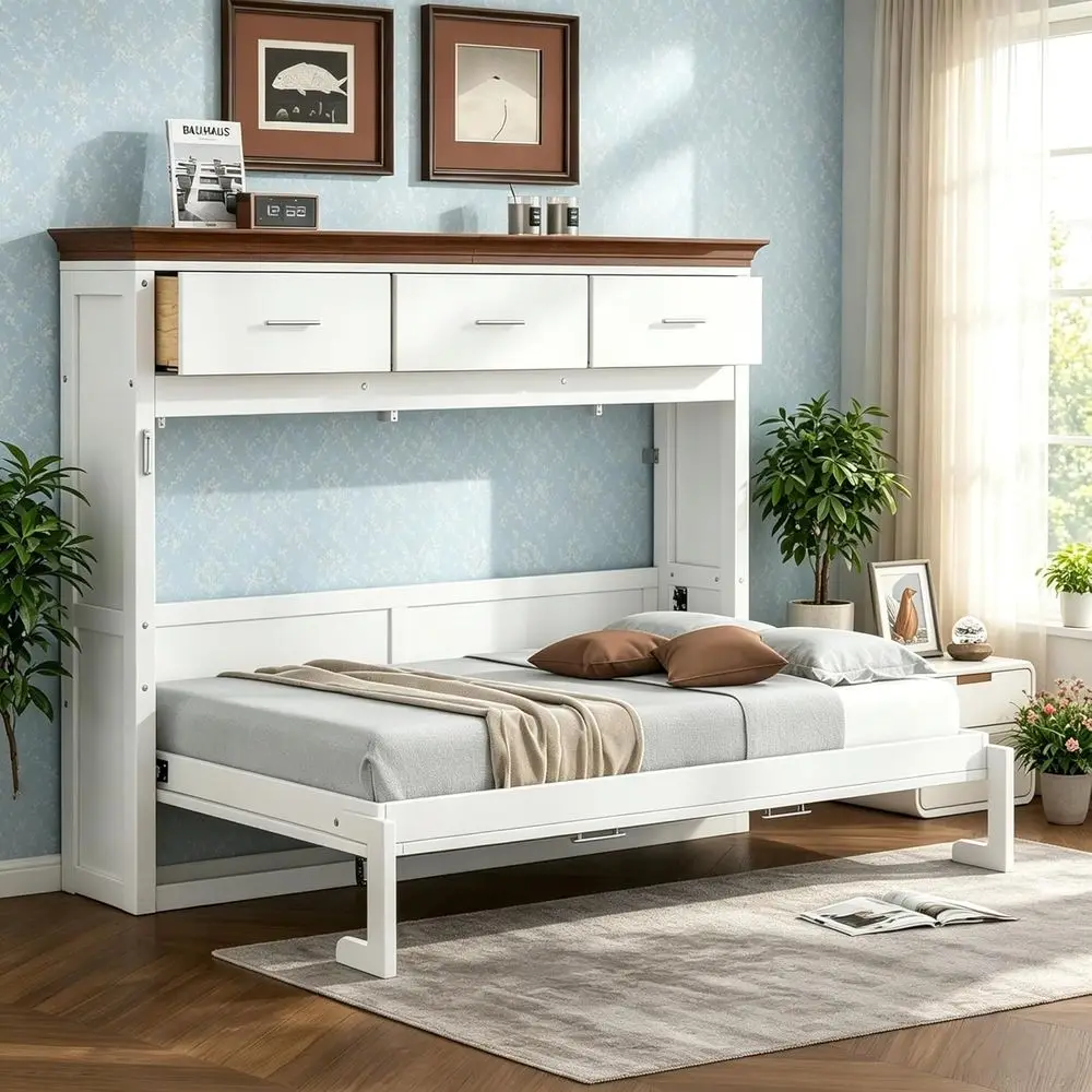 Twin Size Horizontal Wall Bed Cabinet with Storage, Foldable Desk for Small Spaces, White
Twin Size Horizontal Wall Bed Cabinet with Storage, Foldable Desk for Small Spaces, White