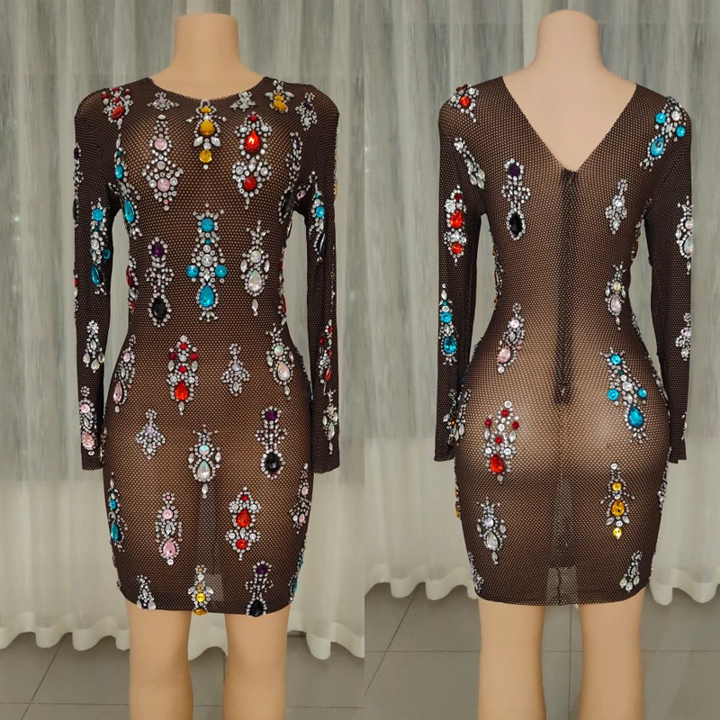 Colorful Rhinestones Dress Sexy Black Mesh Translucent Evening Dress Women Birthday Celebrate Outfit Stage Dance Costumes XS6099
Colorful Rhinestones Dress Sexy Black Mesh Translucent Evening Dress Women Birthday Celebrate Outfit Stage Dance Costumes XS6099