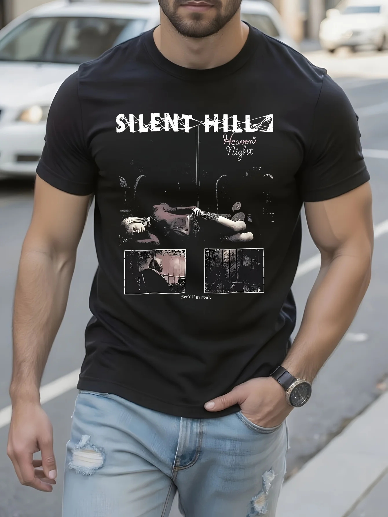 SH2 Heavens Night Silent Hill Stuff Shirts for Men Women Casual Cotton Summer Tops# color: Black, size: XXL
SH2 Heavens Night Silent Hill Stuff Shirts for Men Women Casual Cotton Summer Tops# color: Black, size: XXL