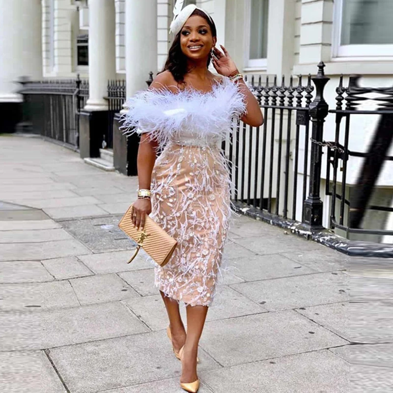 Feathers Prom Dresses For Women Off Shoulder Tea Length Appliques Lace Mermaid Evening Gowns Aso Ebi Party Robe Formal Vestidos
Feathers Prom Dresses For Women Off Shoulder Tea Length Appliques Lace Mermaid Evening Gowns Aso Ebi Party Robe Formal Vestidos