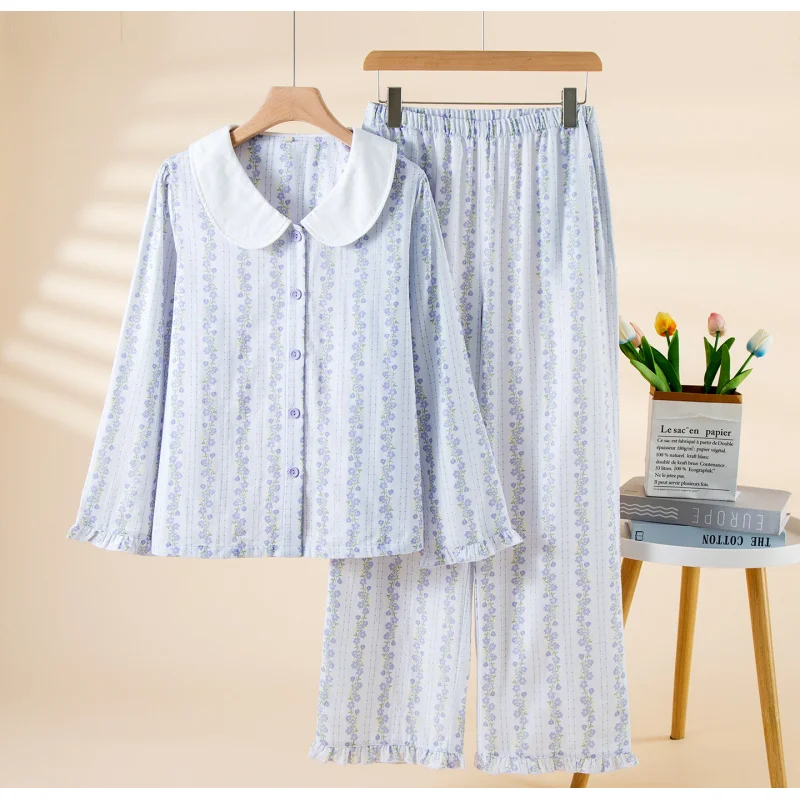 2pcs Women's Pajama Set Sweet Casual Style Premium Cotton Gauze Peter Pan Collar Long Sleeve Long Pants Soft Cozy Loose Wearable
2pcs Women's Pajama Set Sweet Casual Style Premium Cotton Gauze Peter Pan Collar Long Sleeve Long Pants Soft Cozy Loose Wearable