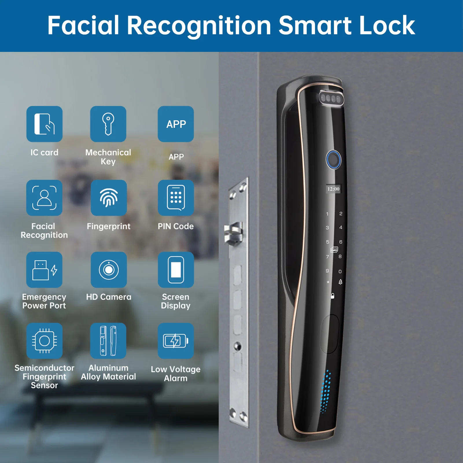 Keyless Entry Lock for Tuya Aluminum Alloy Structure Accurate Recognition Facial Recognition Lock 4.0inch Screen for Hotel 
Keyless Entry Lock for Tuya Aluminum Alloy Structure Accurate Recognition Facial Recognition Lock 4.0inch Screen for Hotel