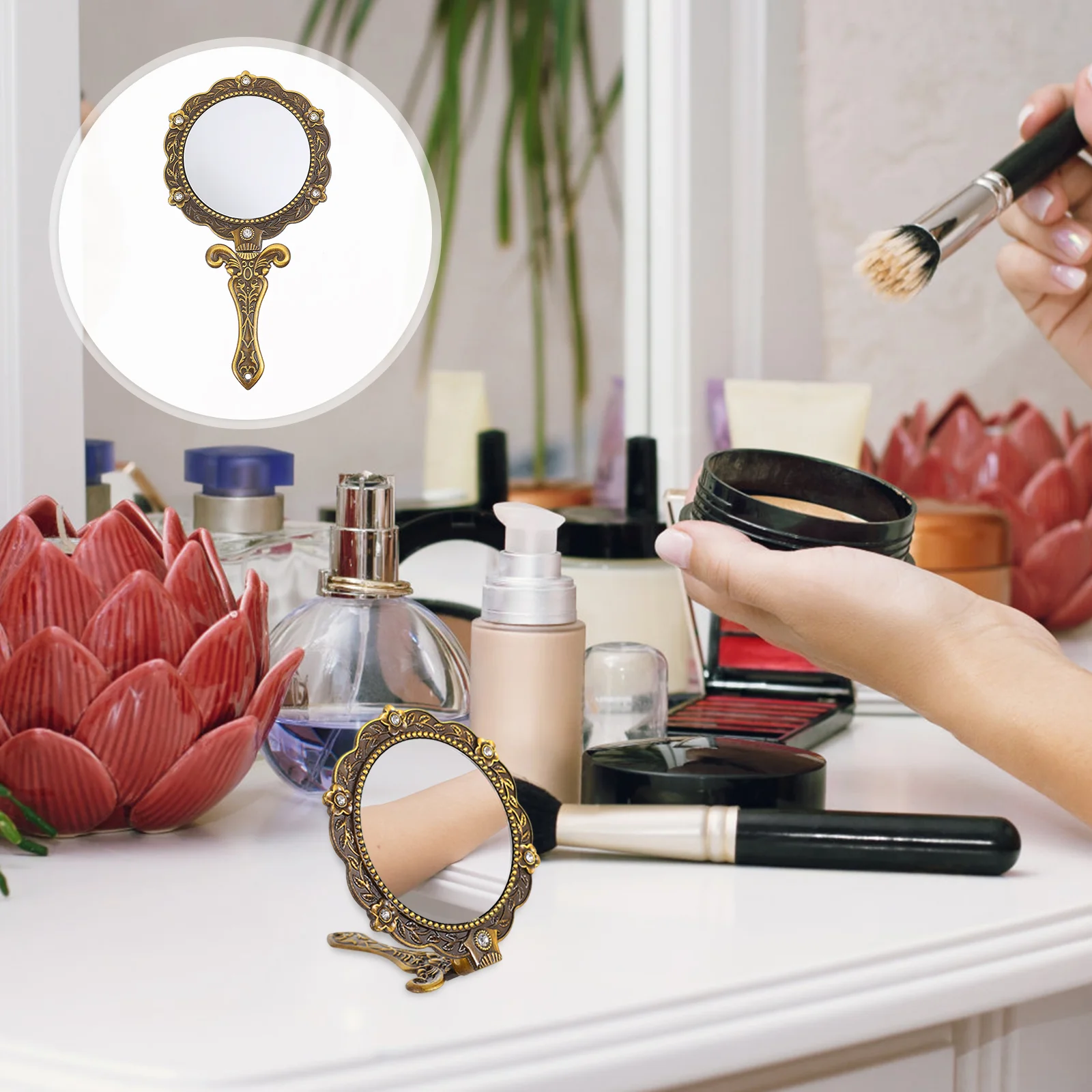 Handheld Mirror Vanity Women's Wallets Makeup Folding Table Vintage Rhinestones Mini
Handheld Mirror Vanity Women's Wallets Makeup Folding Table Vintage Rhinestones Mini