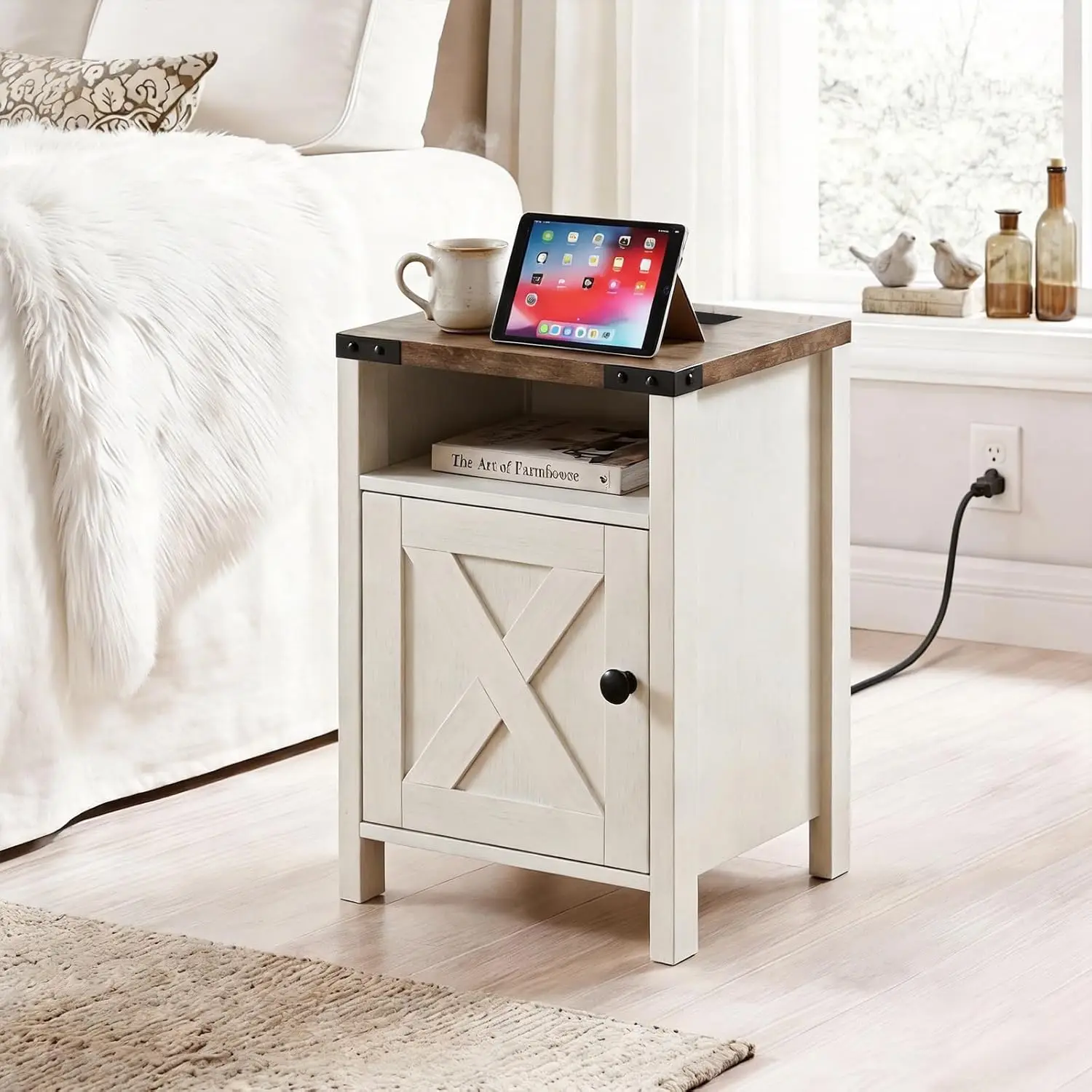 Farmhouse Nightstands With Barn Door, End Table With Charging Station, Rustic Bedside Table With Storage And Open, Customized
Farmhouse Nightstands With Barn Door, End Table With Charging Station, Rustic Bedside Table With Storage And Open, Customized