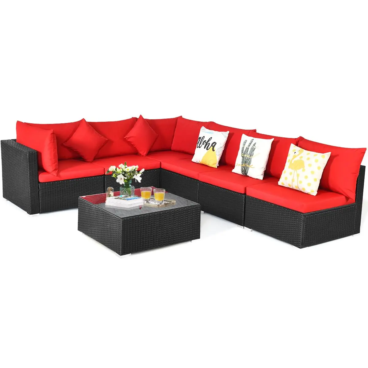 7 Pieces Patio Furniture Set, Outdoor Rattan Conversation Set with 6 Seats, Coffee Tea Table, Soft Cushions, Wicker, Custom
7 Pieces Patio Furniture Set, Outdoor Rattan Conversation Set with 6 Seats, Coffee Tea Table, Soft Cushions, Wicker, Custom