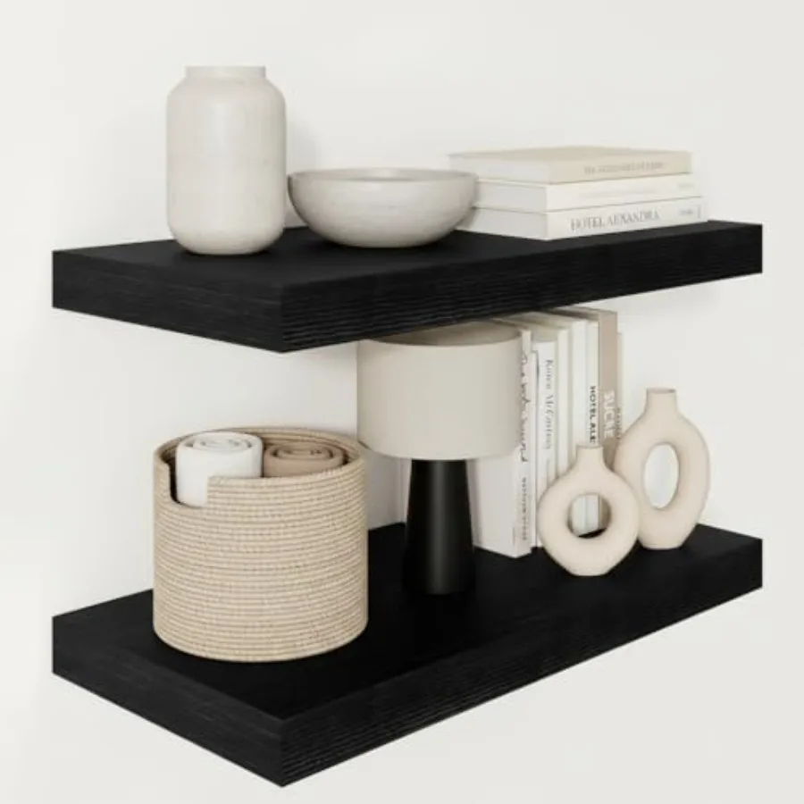 Black Floating Shelves for Wall 24 Inches Long, 12" Deep Wall Shelves 2" Thick, Heavy Duty Shelf for Bedroom, Bathroom, Living
Black Floating Shelves for Wall 24 Inches Long, 12" Deep Wall Shelves 2" Thick, Heavy Duty Shelf for Bedroom, Bathroom, Living