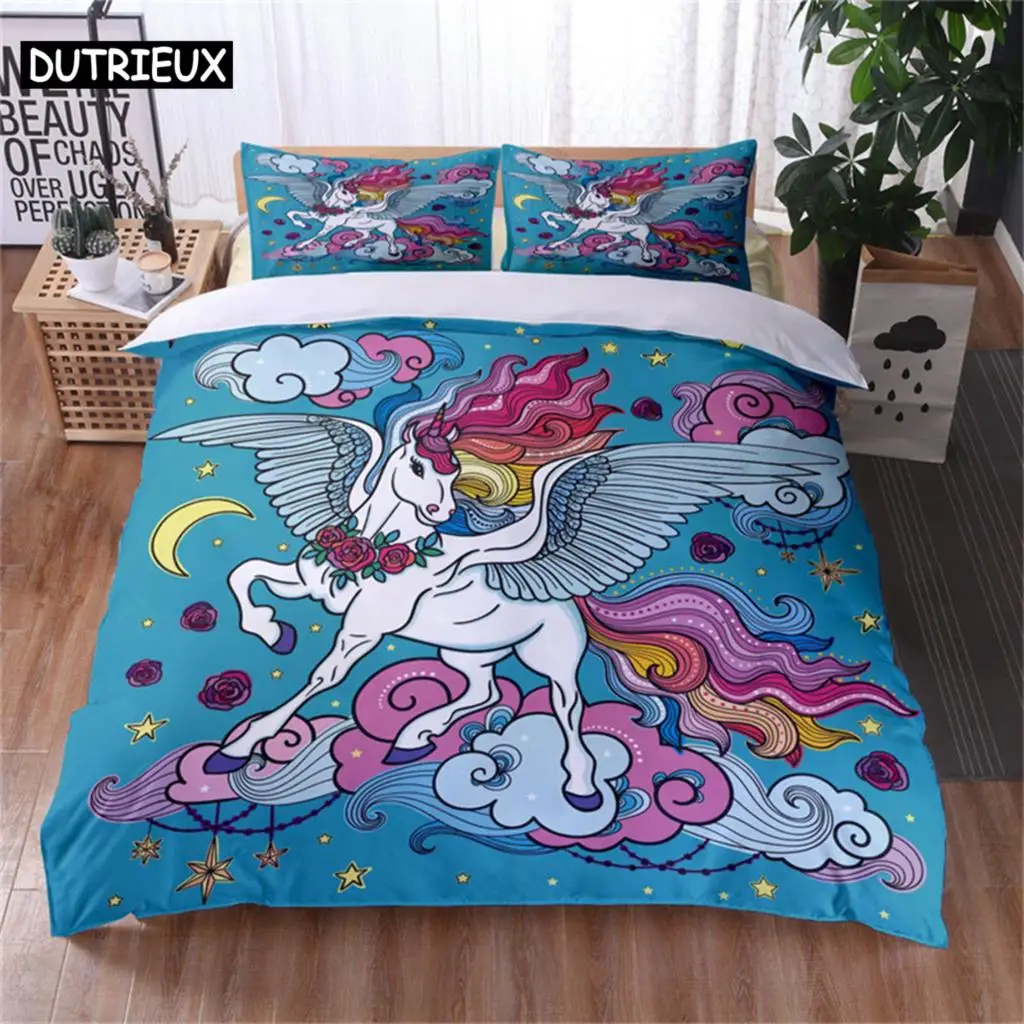 Colorful Luminous Unicorn Print Bedding Set 3D Cartoon Animal Pattern Duvet Cover Bedroom Decor With Pillowcases For Girls Gift
Colorful Luminous Unicorn Print Bedding Set 3D Cartoon Animal Pattern Duvet Cover Bedroom Decor With Pillowcases For Girls Gift