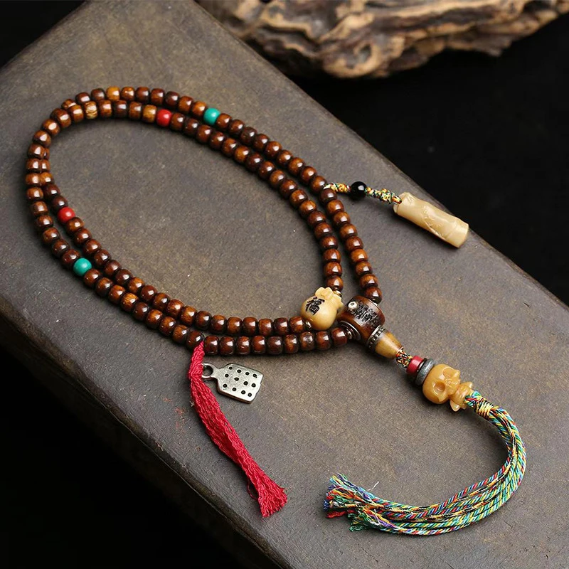 108-bead Buddhist necklace made of Yak bone turquoise with copper clasp and Pixiu pendant
108-bead Buddhist necklace made of Yak bone turquoise with copper clasp and Pixiu pendant