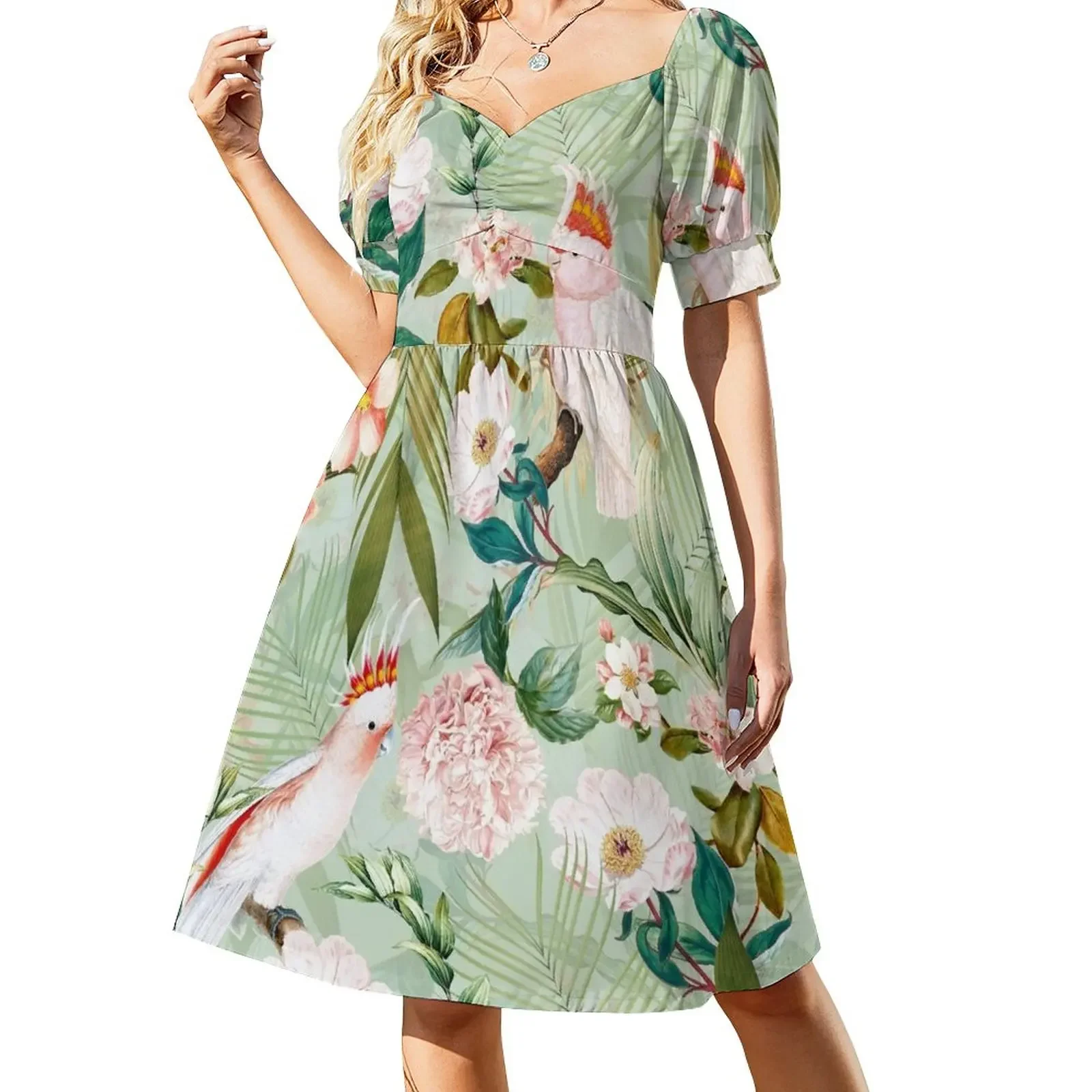 Tropical cockatoo and jungle pattern - mint Short-Sleeved Dress elegant chic women dresses promotion dress women elegant luxury
Tropical cockatoo and jungle pattern - mint Short-Sleeved Dress elegant chic women dresses promotion dress women elegant luxury
