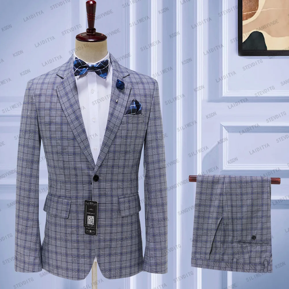 2023 Men's Grey Blue Plaid Business Blazers Jacket Trousers High End Wedding Party Groom Suit 2 Pieces Sets Coat Pants Big Size
2023 Men's Grey Blue Plaid Business Blazers Jacket Trousers High End Wedding Party Groom Suit 2 Pieces Sets Coat Pants Big Size