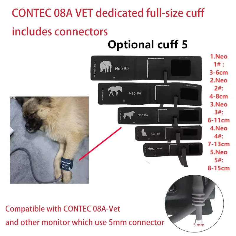 Animals Cuff Vet Use Cuffs CONTEC 08A Veterinary Blood Pressure Monitor Cuff 5 types Mouse/Cat/Dog/Horse/Elephant With Connector
Animals Cuff Vet Use Cuffs CONTEC 08A Veterinary Blood Pressure Monitor Cuff 5 types Mouse/Cat/Dog/Horse/Elephant With Connector