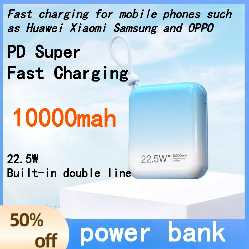 22.5W Fast Charging Power Bank 10000mAh Gradient Color Built-in Cable Portable External Battery for IPhone Android Phones
22.5W Fast Charging Power Bank 10000mAh Gradient Color Built-in Cable Portable External Battery for IPhone Android Phones