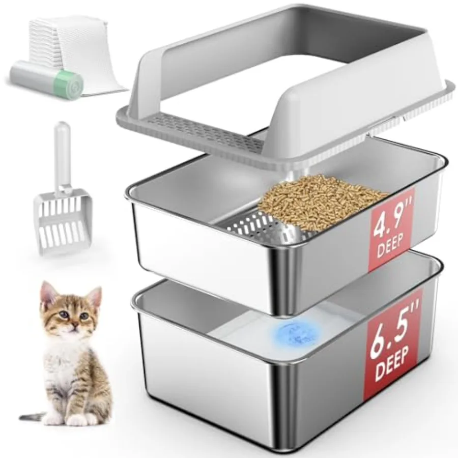 Stainless Steel Litter Box with Lid, Sifting Litter Box for Pine Pellets, 17.3"×13.4"×10.5" Enclosed Metal Litter Boxes for Sma
Stainless Steel Litter Box with Lid, Sifting Litter Box for Pine Pellets, 17.3"×13.4"×10.5" Enclosed Metal Litter Boxes for Sma