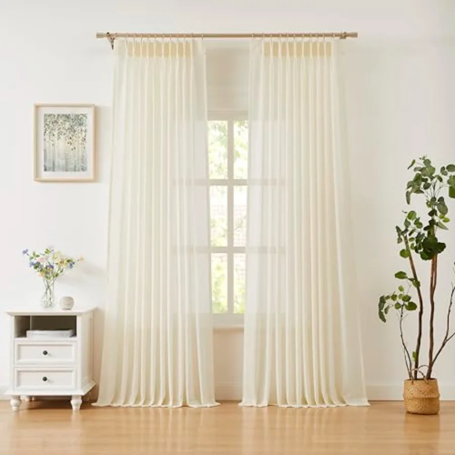 95 Inch Long Pinch Pleated Sheer Curtains for Bedroom Living Room Sliding Patio Door, Farmhouse Textured Lightweight Drapes wit
95 Inch Long Pinch Pleated Sheer Curtains for Bedroom Living Room Sliding Patio Door, Farmhouse Textured Lightweight Drapes wit
