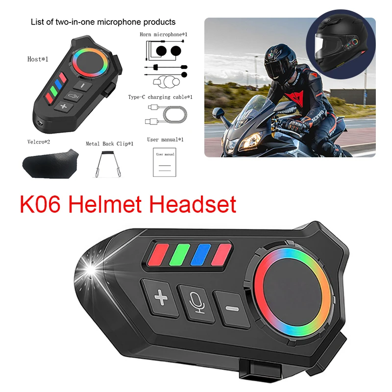 K06 K07 K08 Helmet Bluetooth Headset With Built-in Torch Function, 800mAh, 40 Hours Playback, CVC Noise Reduction, LED Light.
K06 K07 K08 Helmet Bluetooth Headset With Built-in Torch Function, 800mAh, 40 Hours Playback, CVC Noise Reduction, LED Light.