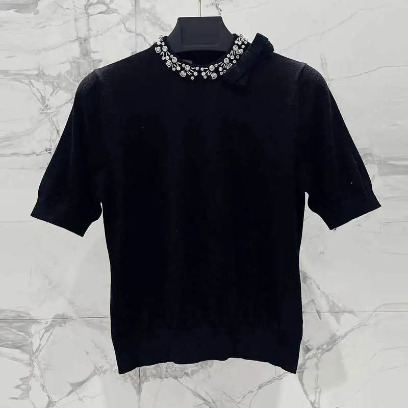 Fashion Wool Knitted T-Shirts Mutlicolors Women's Round Neck Diamond Bow Design Short Sleeve Top Summer Top Quality Y2K Clothing
Fashion Wool Knitted T-Shirts Mutlicolors Women's Round Neck Diamond Bow Design Short Sleeve Top Summer Top Quality Y2K Clothing