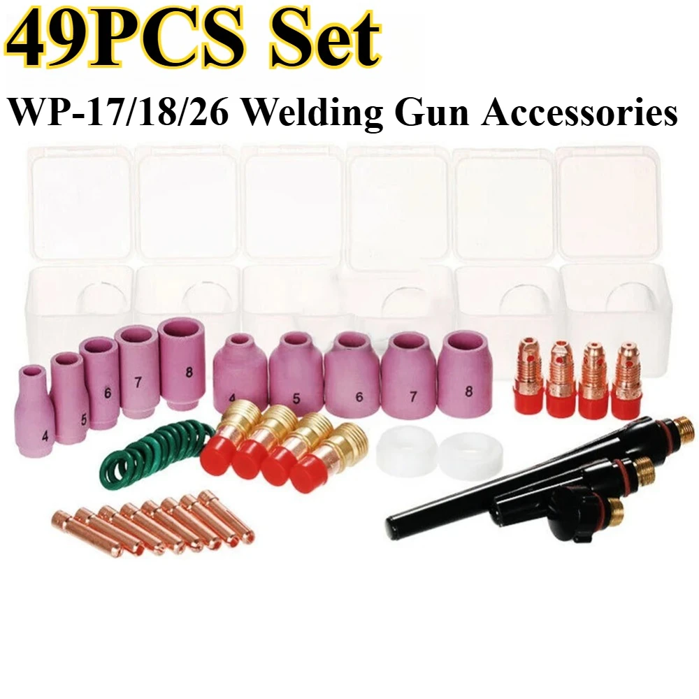 49pcs Welding Torch Kit Stubby Gas Lens #10 Glass Cup Nozzle Argon Arc Practical Accessories Machine For WP TIG WP17/18/26
49pcs Welding Torch Kit Stubby Gas Lens #10 Glass Cup Nozzle Argon Arc Practical Accessories Machine For WP TIG WP17/18/26