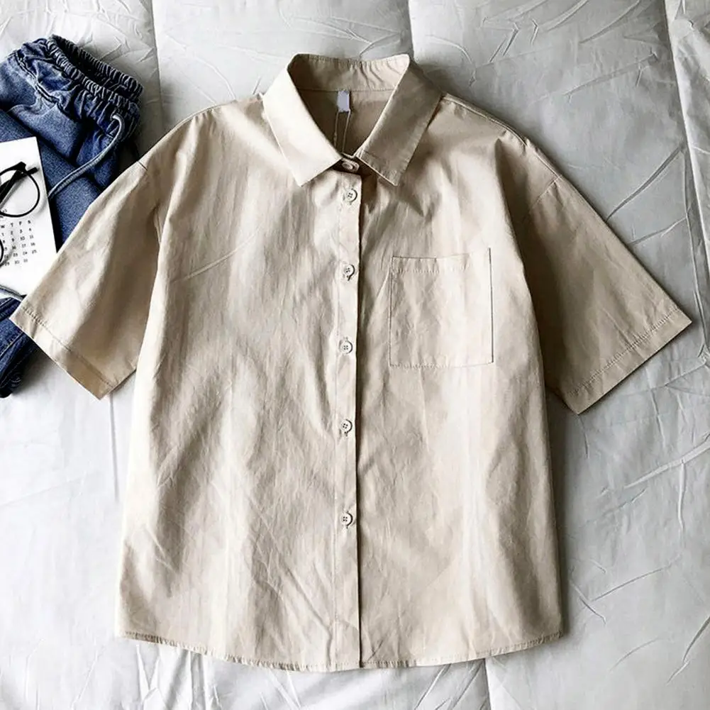 Women Shirt Stylish Women's Casual Shirts Lapel Short Sleeve Single Breasted Tops Solid Color Patch Pocket Loose Fit for Regular
Women Shirt Stylish Women's Casual Shirts Lapel Short Sleeve Single Breasted Tops Solid Color Patch Pocket Loose Fit for Regular