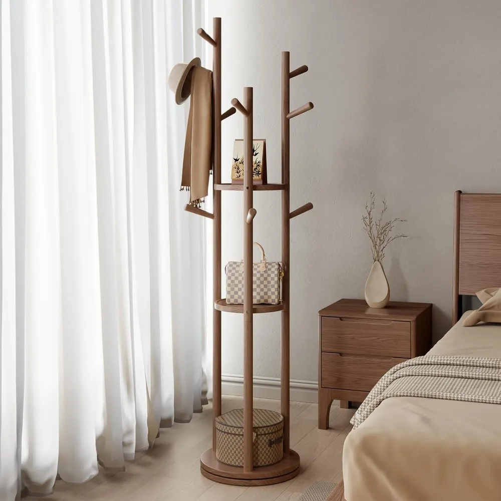 Solid Wood Rotary Coat Rack, Freestanding Coat Rack with 3 Shelves and 9 Hooks, Coat tree for Bedroom, Livingroom(Walnut)
Solid Wood Rotary Coat Rack, Freestanding Coat Rack with 3 Shelves and 9 Hooks, Coat tree for Bedroom, Livingroom(Walnut)