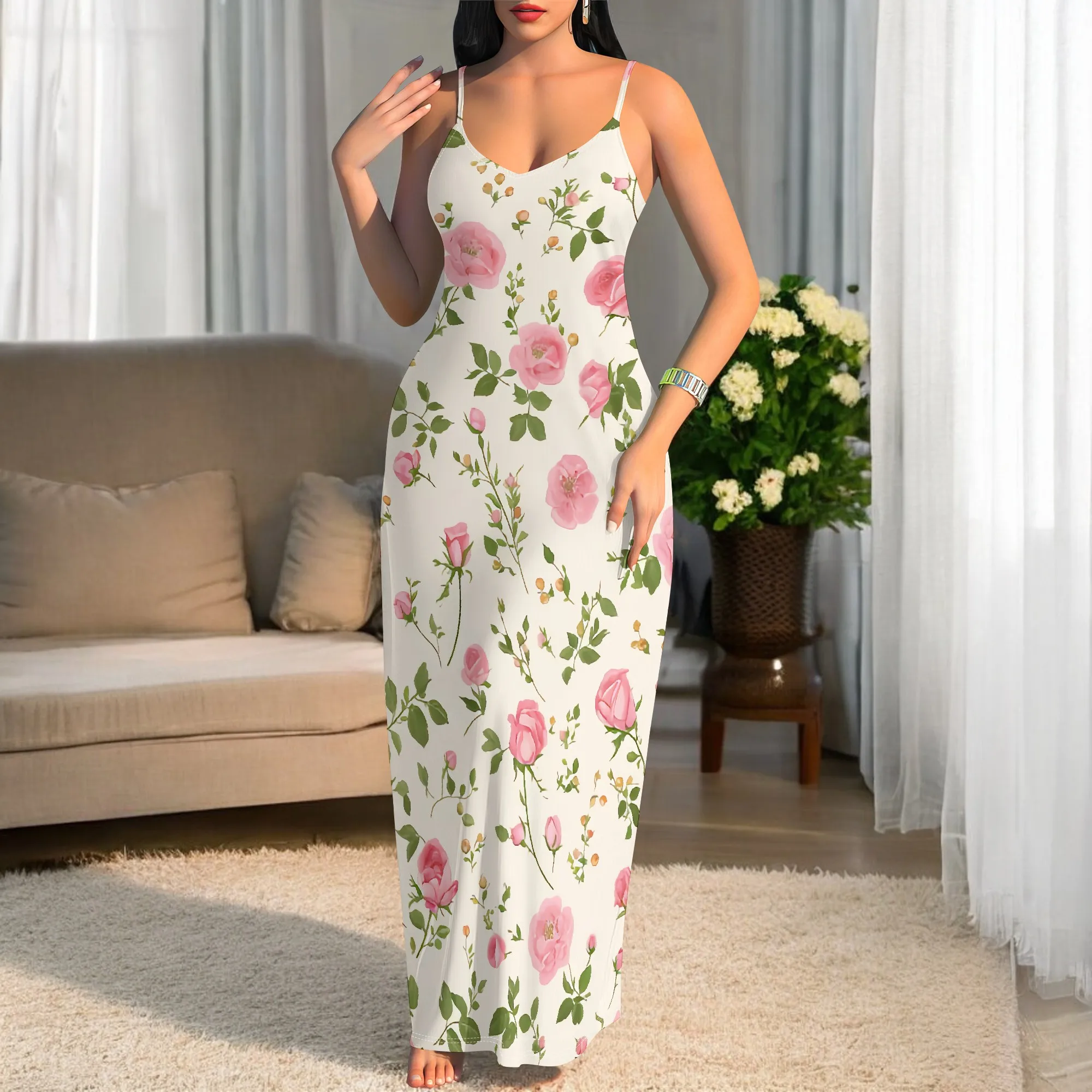 Womens Summer Casual Slip V Neck Long Dresses Spaghetti Strap Sleeveless Bodycon Vintage Dainty Pink Rose Florals Maxi Dress
Womens Summer Casual Slip V Neck Long Dresses Spaghetti Strap Sleeveless Bodycon Vintage Dainty Pink Rose Florals Maxi Dress