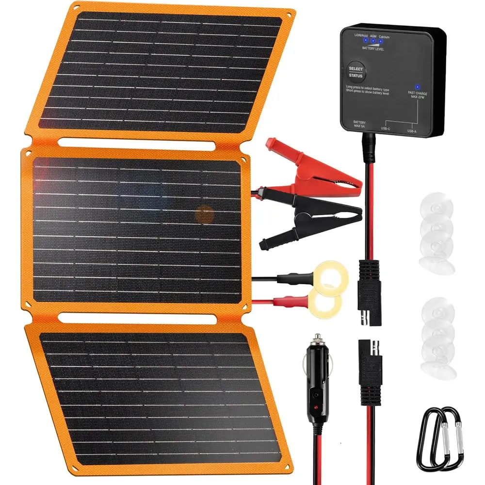 30W 12V Portable Waterproof Battery Maintainer with Built-in Controller, Cigarette Plug, Alligator Clips, USB-C and USB-A Output
30W 12V Portable Waterproof Battery Maintainer with Built-in Controller, Cigarette Plug, Alligator Clips, USB-C and USB-A Output
