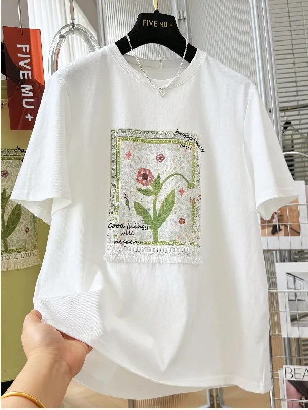 plus Size Women's T-Shirt Summer Vintage Print Fringed Short Sleeve Base Shirt Half Sleeve Top Breathable Cotton round Neck
plus Size Women's T-Shirt Summer Vintage Print Fringed Short Sleeve Base Shirt Half Sleeve Top Breathable Cotton round Neck