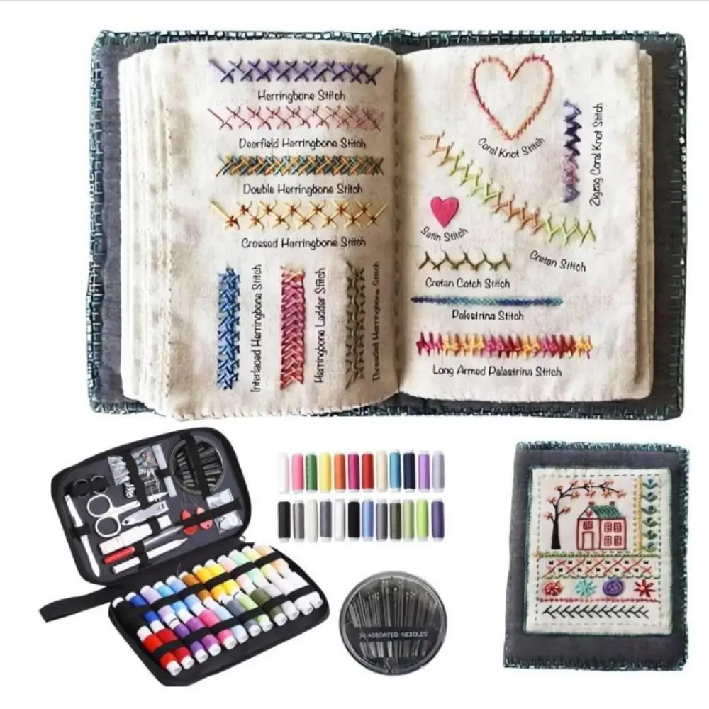 86Pcs/Set 106 Patterns Embroidery Stitch Book Kit Linen Felting Handmade Needlework All-in-One DIY Stitch Book With Tools