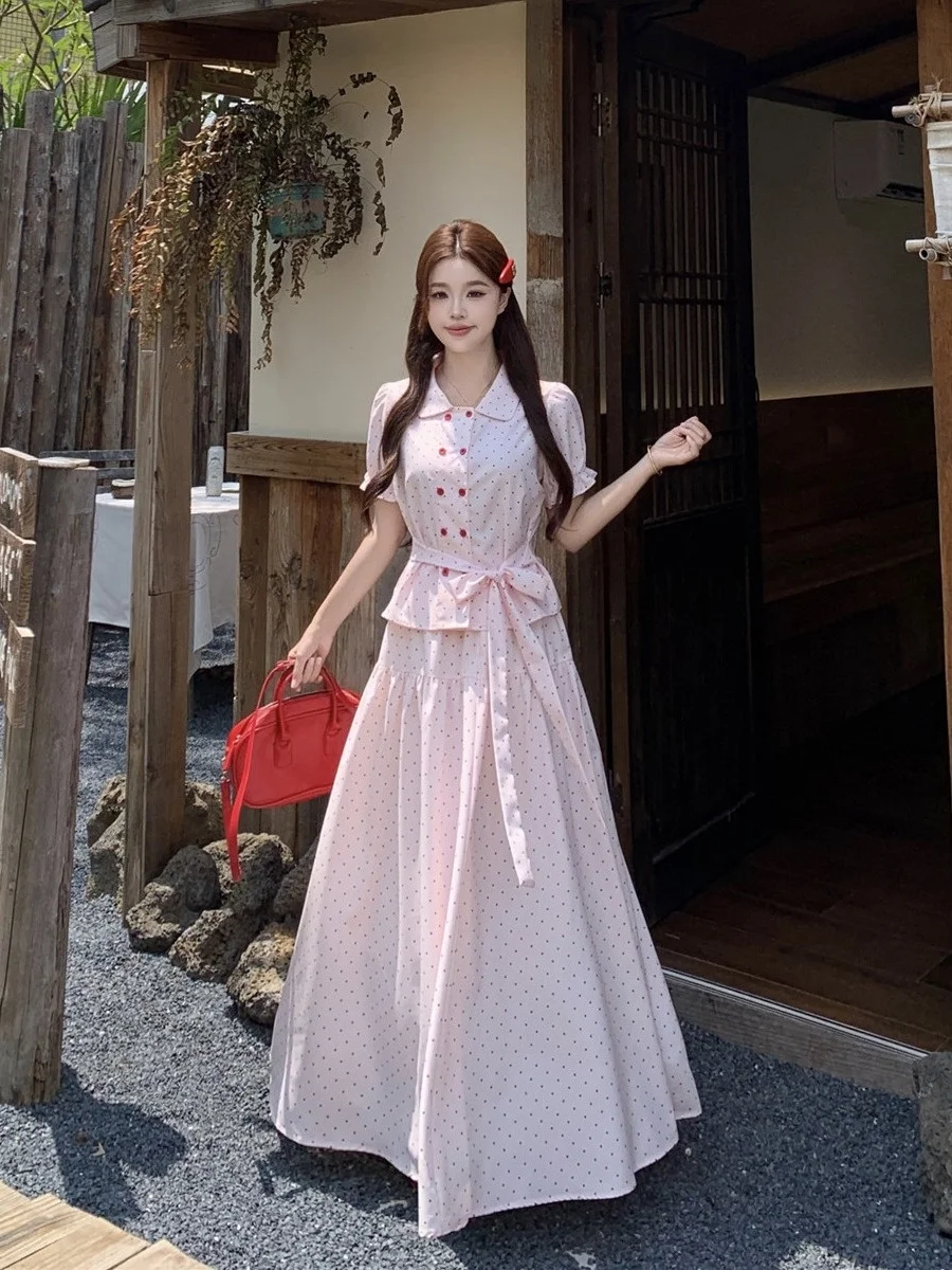 plus Size Women's Shirt Knot Belted A-Line Skirt Double Button Gentle Style Summer New High Waist Polka Dot Dress
plus Size Women's Shirt Knot Belted A-Line Skirt Double Button Gentle Style Summer New High Waist Polka Dot Dress