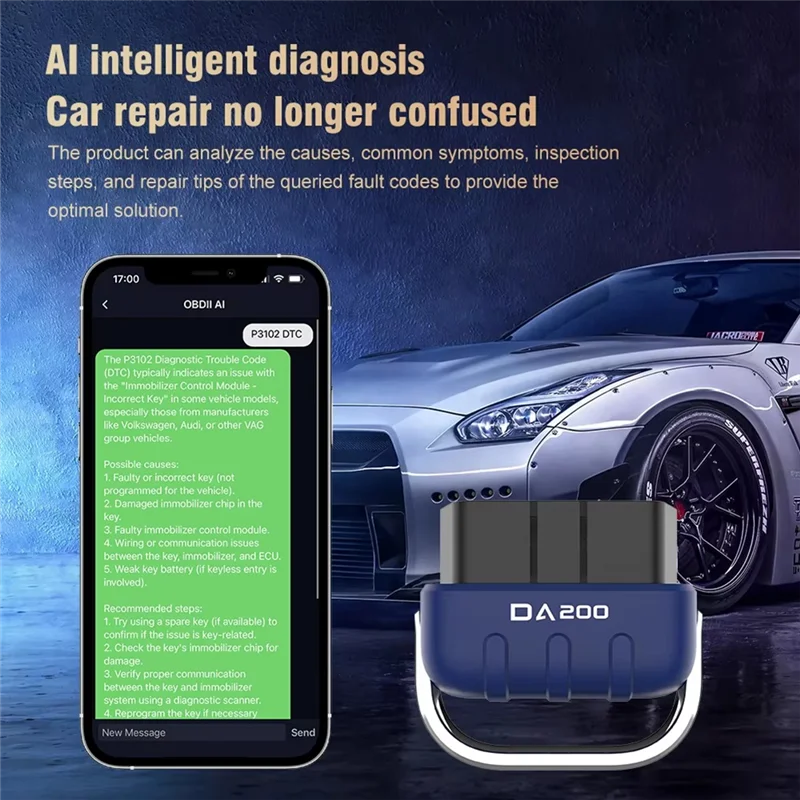 Трендовый инструмент для чтения карт DA200 OBD II Auto BLE Bluetooth 4.0/5.4 OBD2 Автомобильный диагностический сканер 25K80 Chip Fault Coder Бесплатное приложение
Трендовый инструмент для чтения карт DA200 OBD II Auto BLE Bluetooth 4.0/5.4 OBD2 Автомобильный диагностический сканер 25K80 Chip Fault Coder Бесплатное приложение