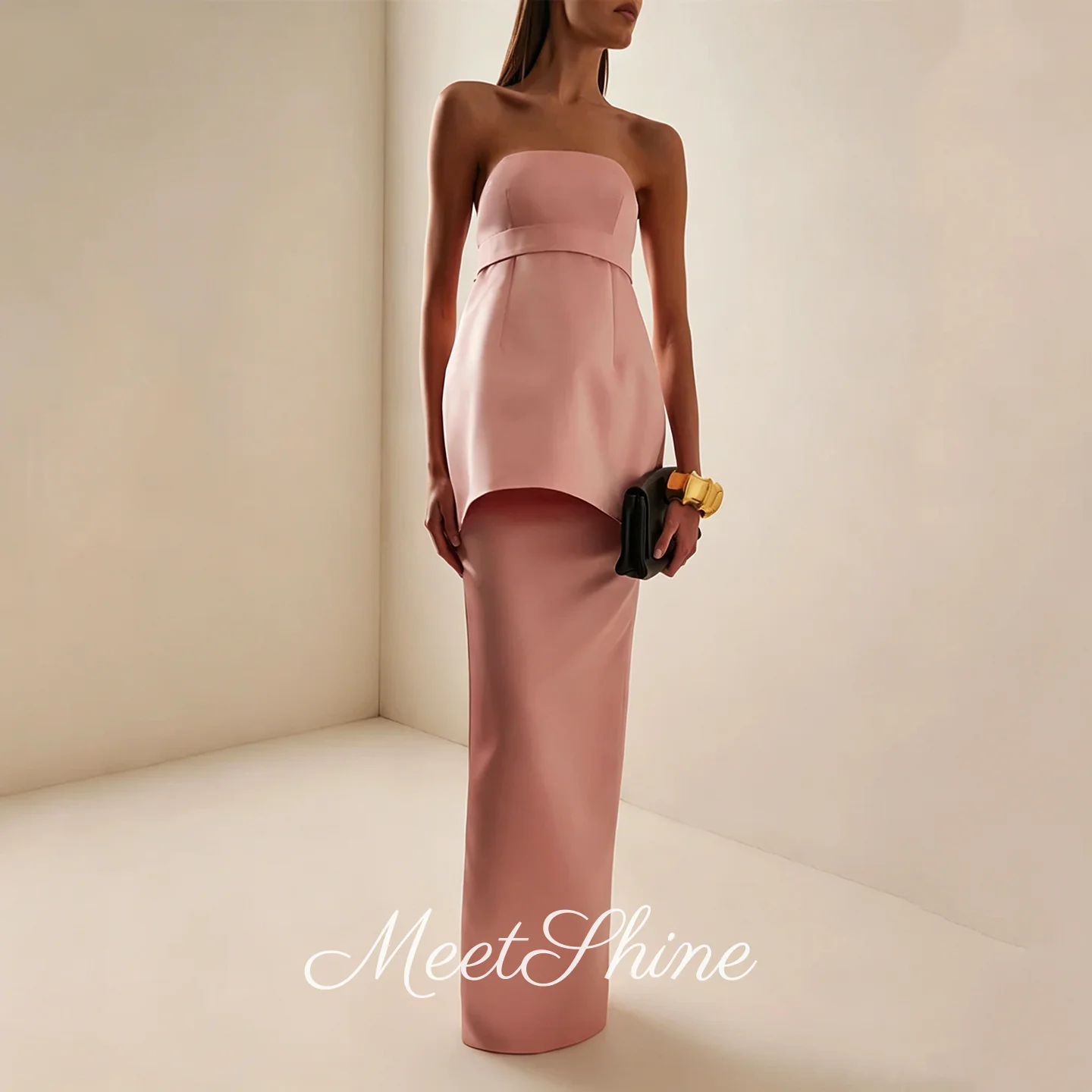 Elegant Pale Pink Strapless Satin Evening Dresses Pretty Long Straight Sweep Train Backless 2 Piece Sets Prom Dresses Customized
Elegant Pale Pink Strapless Satin Evening Dresses Pretty Long Straight Sweep Train Backless 2 Piece Sets Prom Dresses Customized