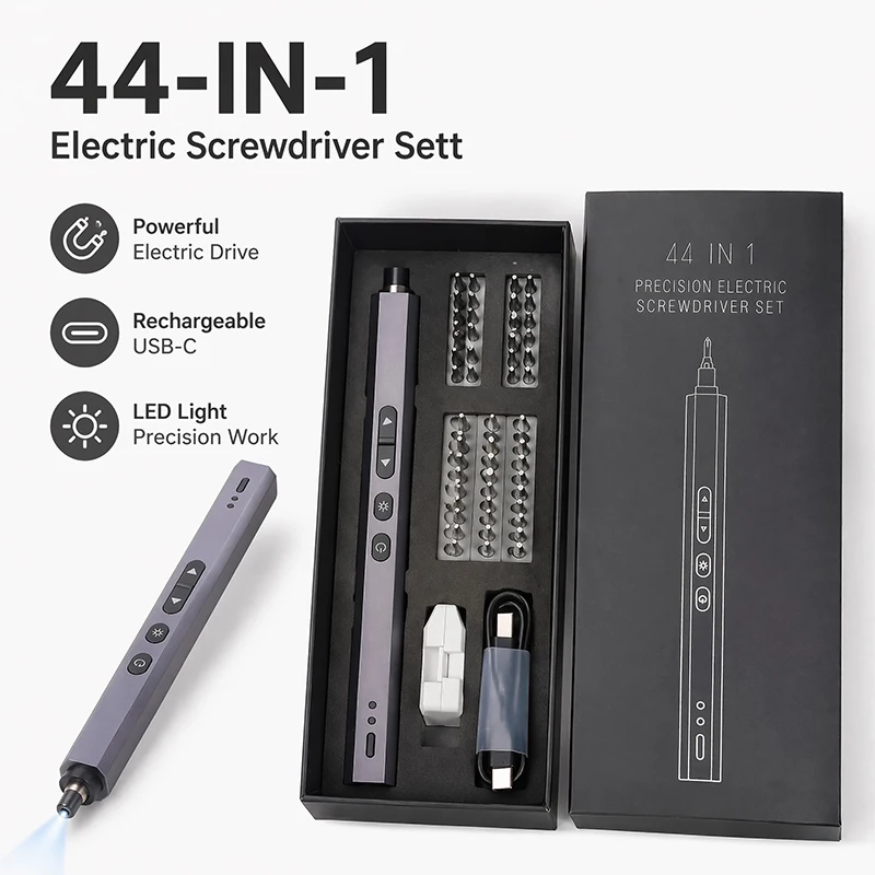 Electric Pen-Style Precision 44-in-1 Screwdriver Set Rechargeable Cordless with LED Light Tool for Phone Computer Watch Repair
Electric Pen-Style Precision 44-in-1 Screwdriver Set Rechargeable Cordless with LED Light Tool for Phone Computer Watch Repair