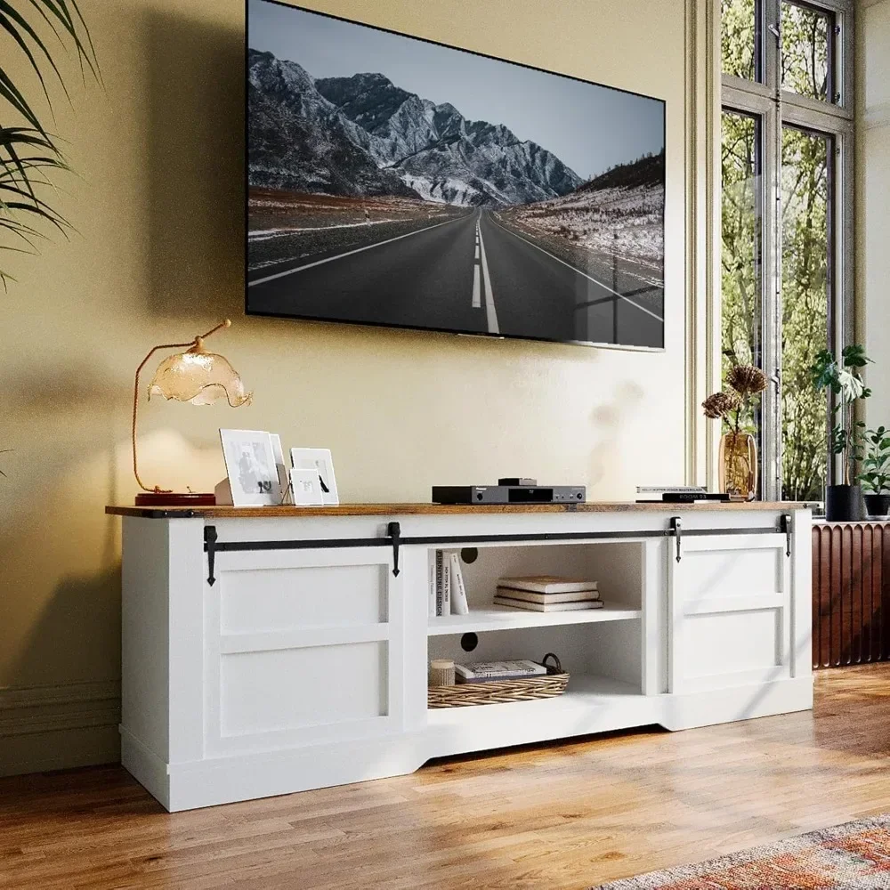 Modern Rustic Entertainment Center with Sliding Barn Door and Storage Cabinets, Metal Media TV Console
Modern Rustic Entertainment Center with Sliding Barn Door and Storage Cabinets, Metal Media TV Console