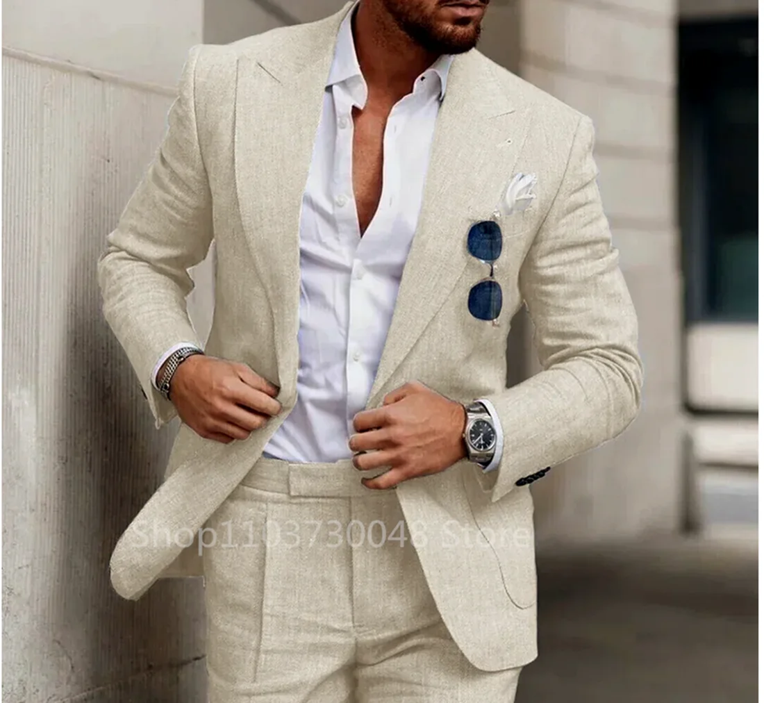 Casual Summer Linen Slim Fit Suits for Men Single Breasted Peaked Lapel Man 2 Piece Outfit Set Blazers with Pants Wedding Suits
Casual Summer Linen Slim Fit Suits for Men Single Breasted Peaked Lapel Man 2 Piece Outfit Set Blazers with Pants Wedding Suits