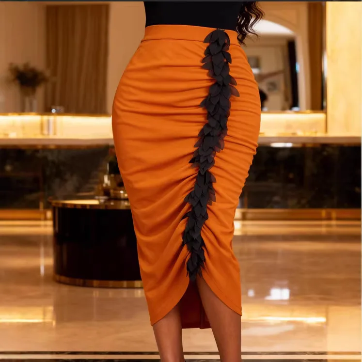Elegant Pleated Brown Skirt With Three-dimensional Floral Design, High Waist, Slit, Suitable For Commuting And Parties, Stylish
Elegant Pleated Brown Skirt With Three-dimensional Floral Design, High Waist, Slit, Suitable For Commuting And Parties, Stylish