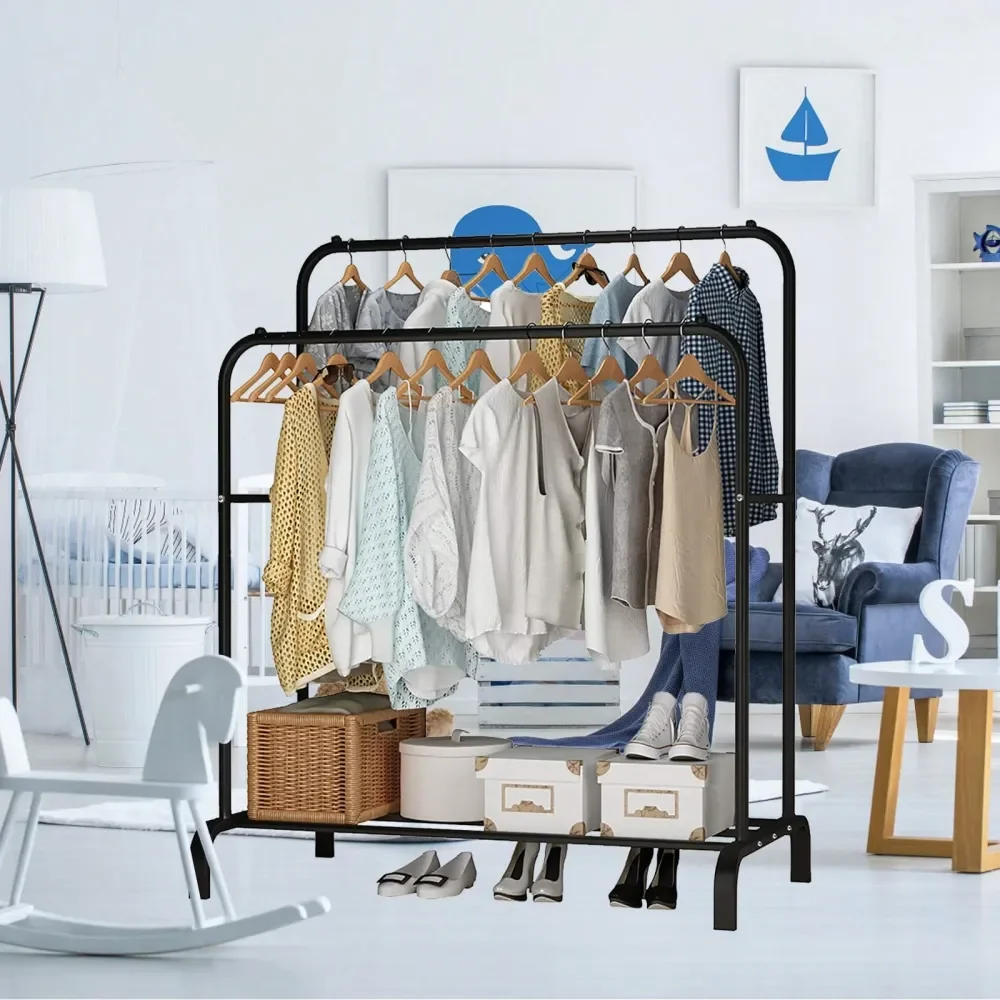 Double Rod Rolling Clothes Rack, Adjustable 49.259 Inch Metal Garment Rack With Storage Shelves, MultiFunctional Hanging Rack F
Double Rod Rolling Clothes Rack, Adjustable 49.259 Inch Metal Garment Rack With Storage Shelves, MultiFunctional Hanging Rack F