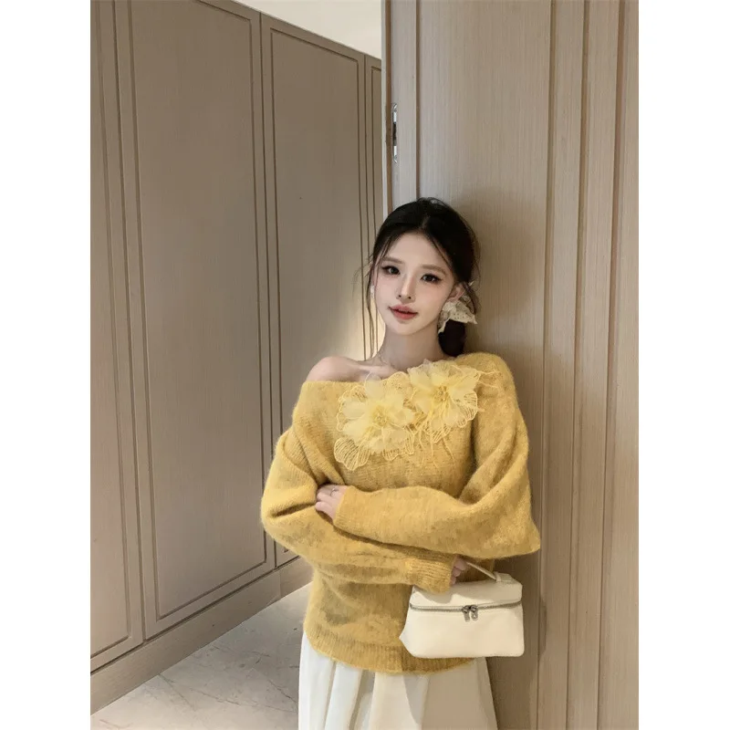 Винтажный желтый пуловер с 3d цветочным принтом, трикотаж, нишевый свободный свитер с асимметричным воротником и открытыми плечами, женский осенний офисный модный топ
Винтажный желтый пуловер с 3d цветочным принтом, трикотаж, нишевый свободный свитер с асимметричным воротником и открытыми плечами, женский осенний офисный модный топ