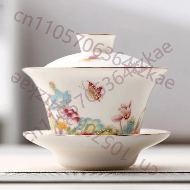 Mutton Fat Jade White Porcelain Sancai Covered Bowl Tea Cup Household Handmade
Mutton Fat Jade White Porcelain Sancai Covered Bowl Tea Cup Household Handmade