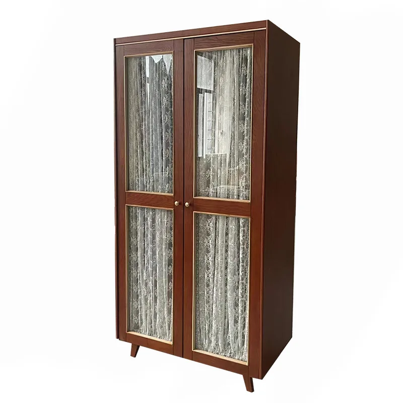 French retro double door wardrobe solid wood gauze curtain American glass cabinet small apartment bedroom
French retro double door wardrobe solid wood gauze curtain American glass cabinet small apartment bedroom