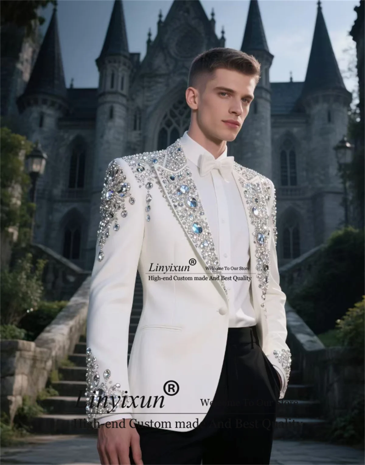 Luxury Stone Crystals Tuxedos Men Suit 2 Pieces Sets Groom Wedding Male Party Ropa Blazer Customized Slim Fit Costume Homme
Luxury Stone Crystals Tuxedos Men Suit 2 Pieces Sets Groom Wedding Male Party Ropa Blazer Customized Slim Fit Costume Homme
