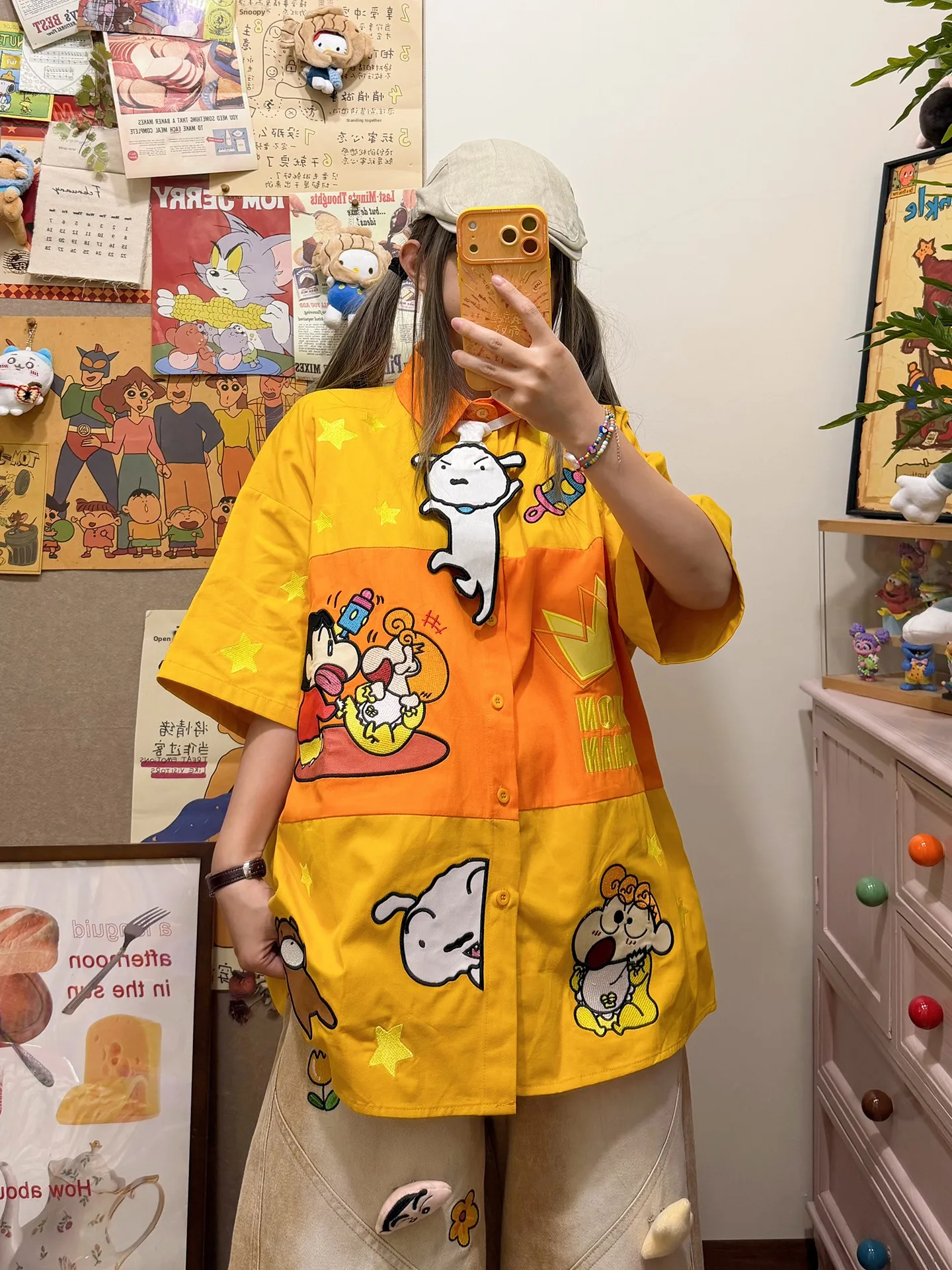 Cute Cartoon Embroidery Loose Fit Short Sleeve Shirt BIBULU Summer New Style Unisex Breathable Cotton Shoulder Pad Shirt
Cute Cartoon Embroidery Loose Fit Short Sleeve Shirt BIBULU Summer New Style Unisex Breathable Cotton Shoulder Pad Shirt