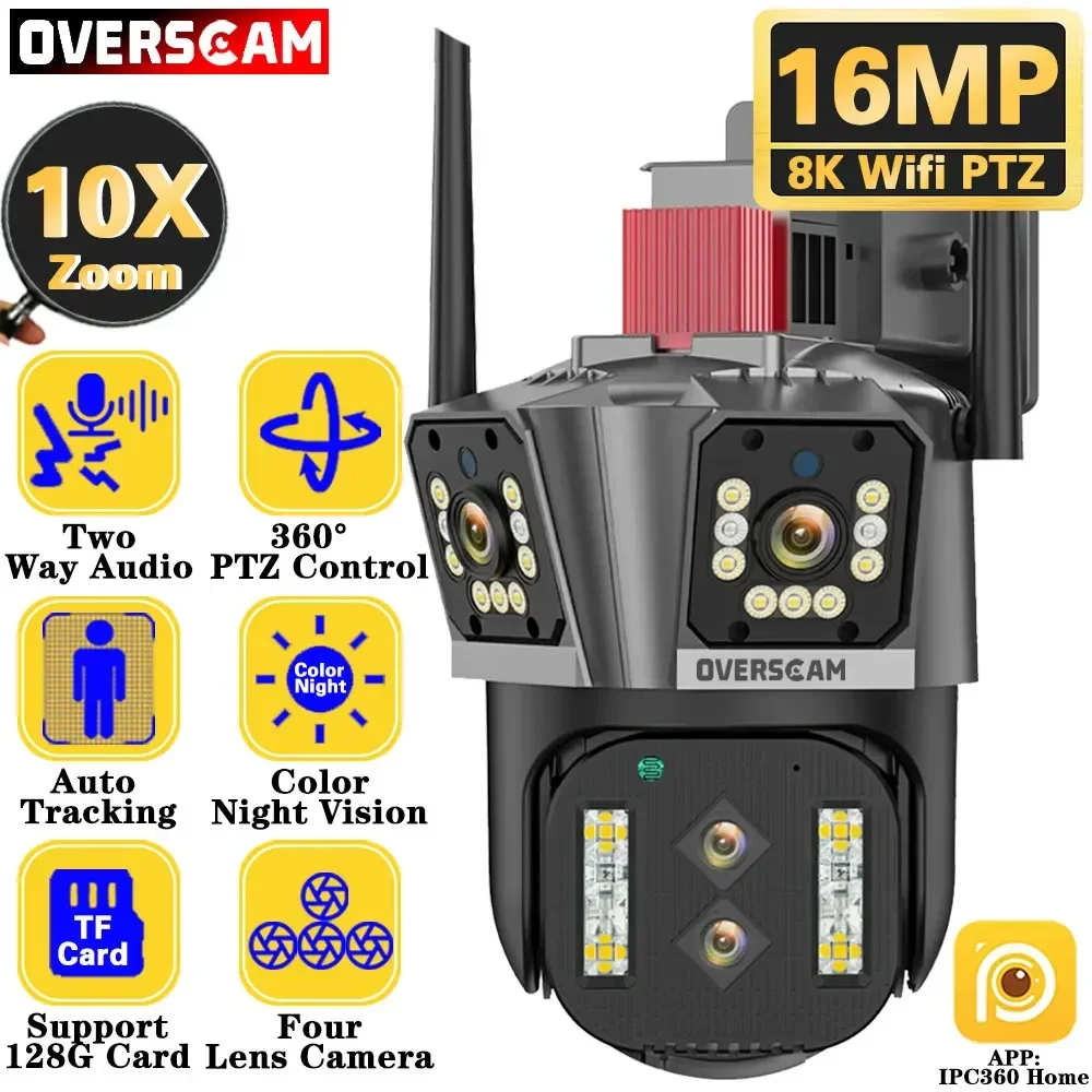 16MP 8K Multi Four Lens WIFI Surveillance Camera 10X Zoom Three Screens Color Night Vision Auto Tracking Security PTZ IP Cameras
16MP 8K Multi Four Lens WIFI Surveillance Camera 10X Zoom Three Screens Color Night Vision Auto Tracking Security PTZ IP Cameras