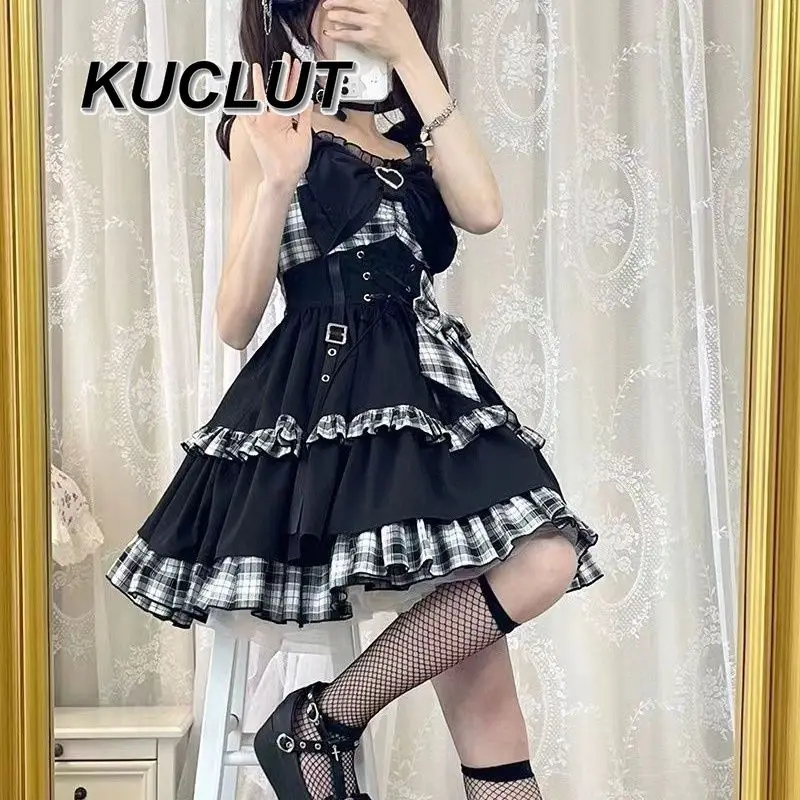 Summer Lolita Women's Suspender Dress Goth Punk Style Fashion Sweet and Cute Summer Vintage Spaghetti Strap Dresses 2025 New
Summer Lolita Women's Suspender Dress Goth Punk Style Fashion Sweet and Cute Summer Vintage Spaghetti Strap Dresses 2025 New