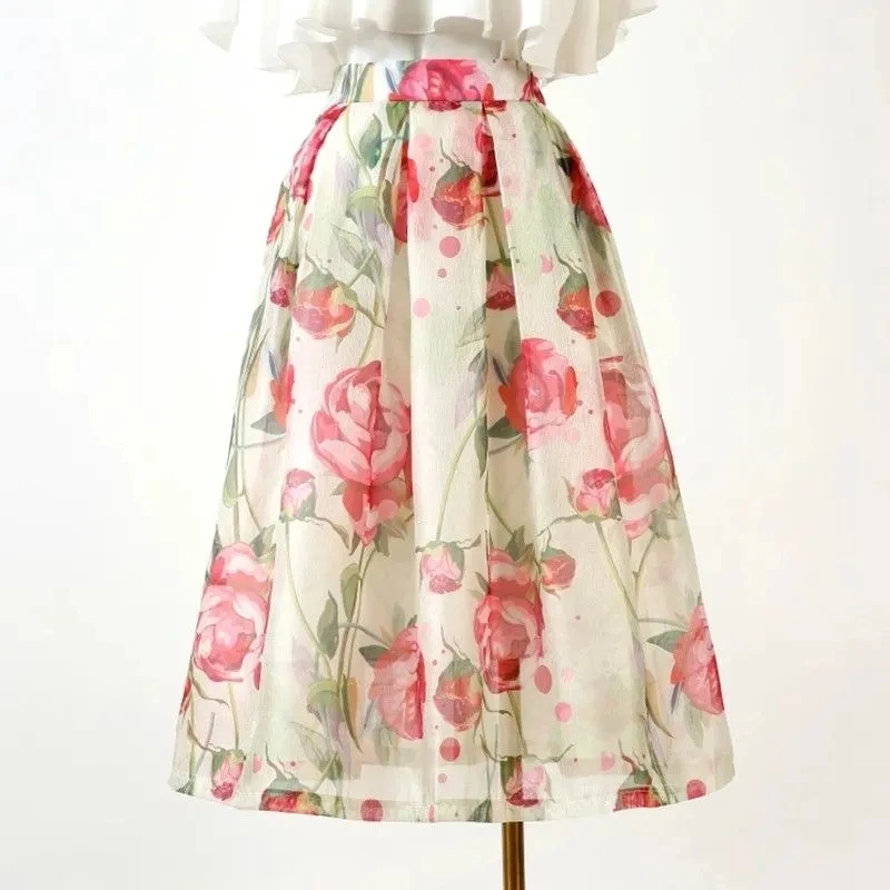 Pink Floral Print Elegant Chic High Waist Ball Gown Loose Women's Skirt Knee-Length Long Skirts For Women Clothing Fashion 2025
Pink Floral Print Elegant Chic High Waist Ball Gown Loose Women's Skirt Knee-Length Long Skirts For Women Clothing Fashion 2025