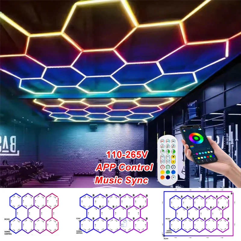 RGB Hexagon LED Light APP Control Honeycomb Garage Lamps 110-265V Music Sync for Bar Restaurant Room Decor Ceiling Lighting
RGB Hexagon LED Light APP Control Honeycomb Garage Lamps 110-265V Music Sync for Bar Restaurant Room Decor Ceiling Lighting
