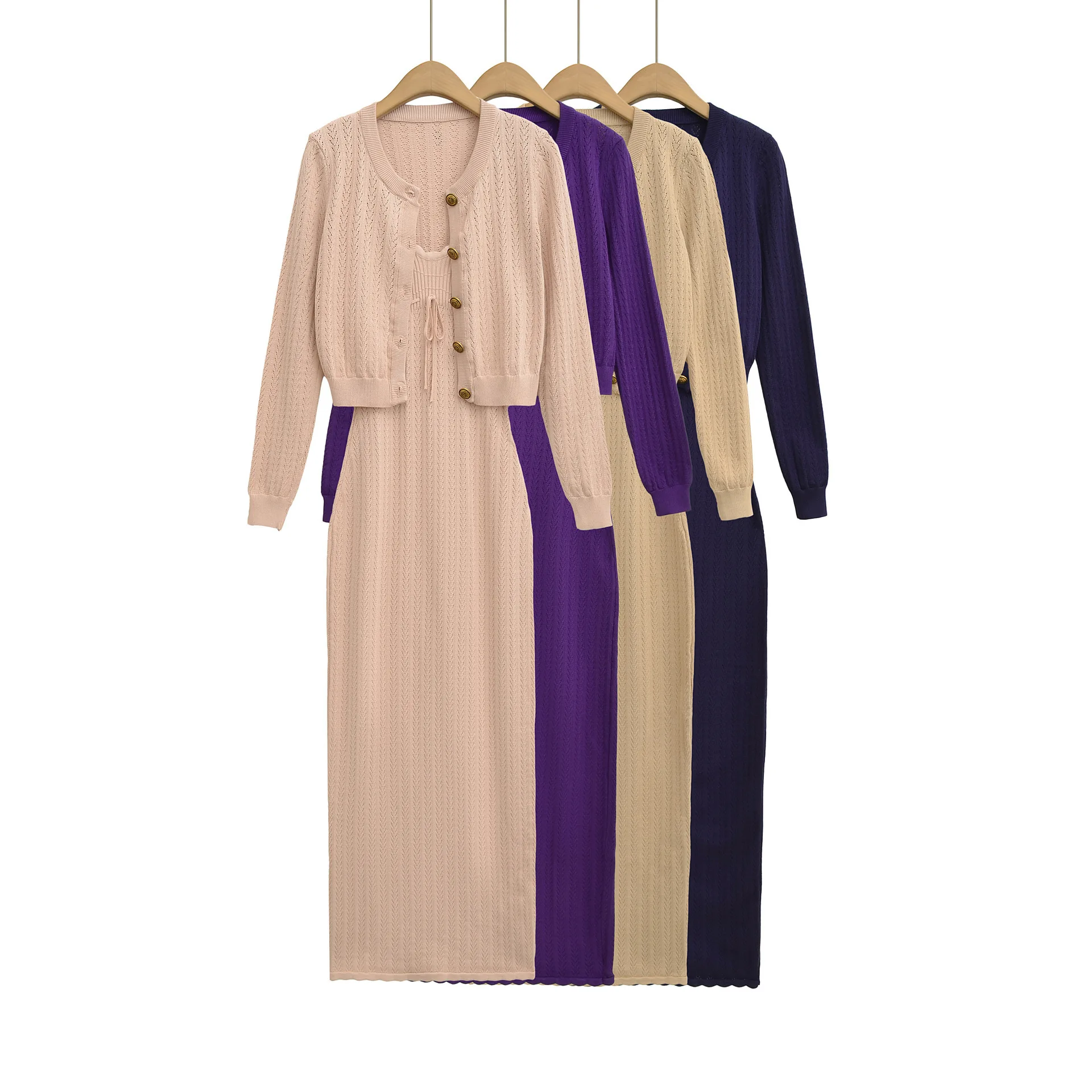 Ранняя осень, новый светский стиль, облегающий универсальный вязаный кардиган, платье-бретелька, комплект из двух предметов, однобортный свитер T8AT 
Ранняя осень, новый светский стиль, облегающий универсальный вязаный кардиган, платье-бретелька, комплект из двух предметов, однобортный свитер T8AT